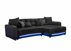 Hoeksalon Laredo 322x190cm - lederlook & stof - zwart met LED-verlichting