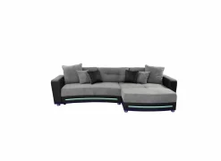 Hoeksalon Laredo 322x190cm - lederlook & stof - zwart met LED-verlichting