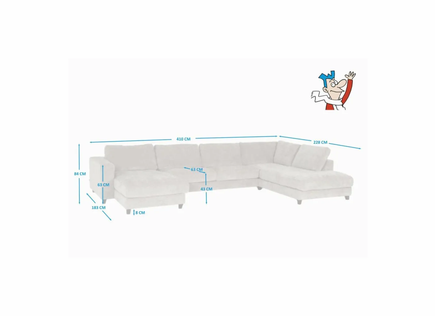 Hoeksalon Larvik 410x228cm - stof - beige