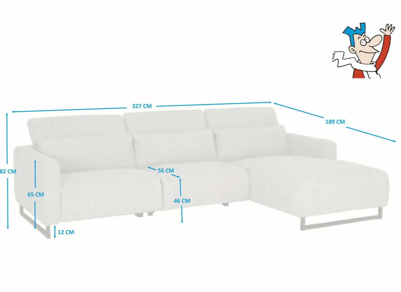 Hoeksalon Lexus 327x189cm - stof - grijs met relax