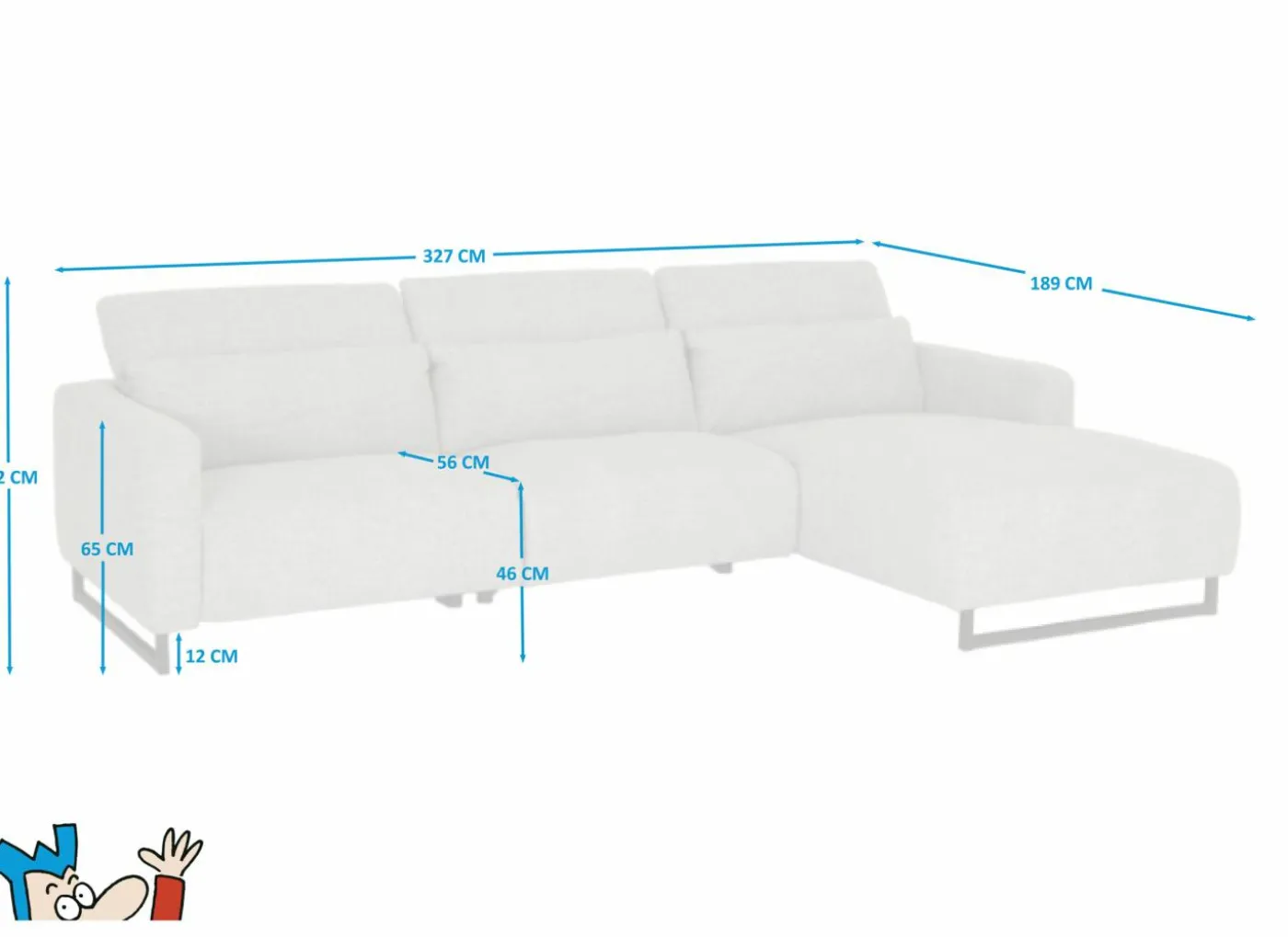 Hoeksalon Lexus 327x189cm - stof - grijs