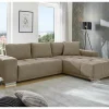 Hoeksalon Luciano 282x204cm - stof - bruin met bedfunctie & opbergruimte