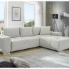 Hoeksalon Luciano 282x204cm - stof - lichtgrijs met bedfunctie & opbergruimte