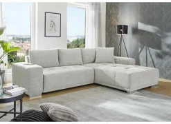 Hoeksalon Luciano 282x204cm - stof - lichtgrijs met bedfunctie & opbergruimte