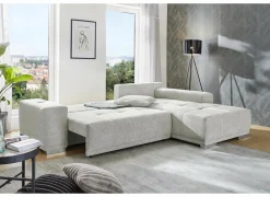 Hoeksalon Luciano 282x204cm - stof - lichtgrijs met bedfunctie & opbergruimte