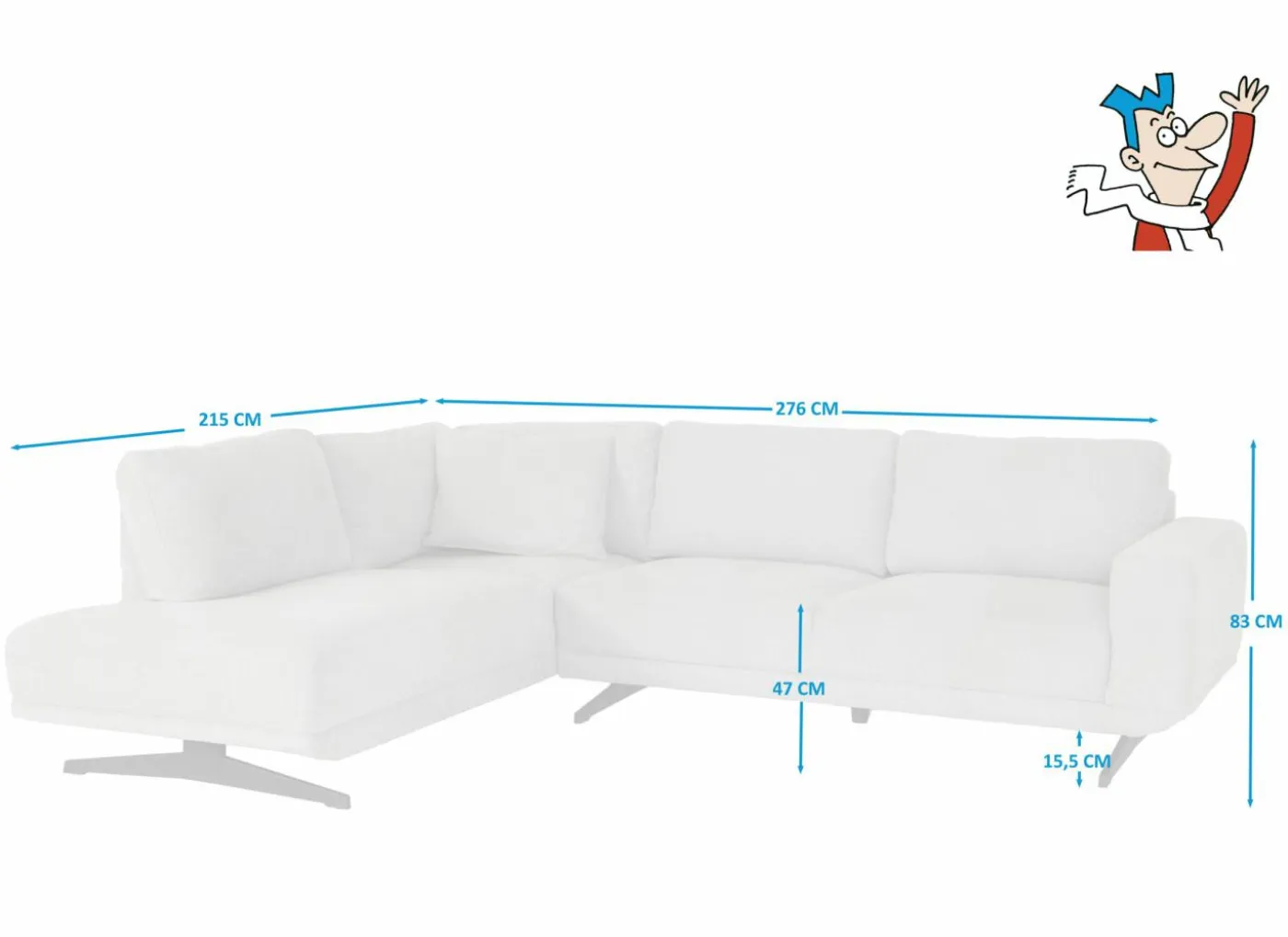 Hoeksalon Maltese 276x215cm - stof - lichtgrijs