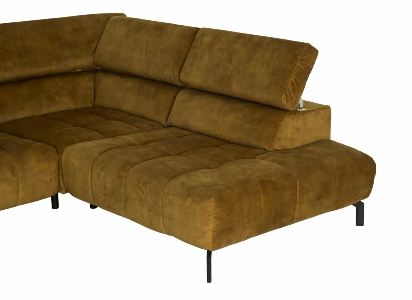Hoeksalon Message-S 295x228cm - stof - goud met poef