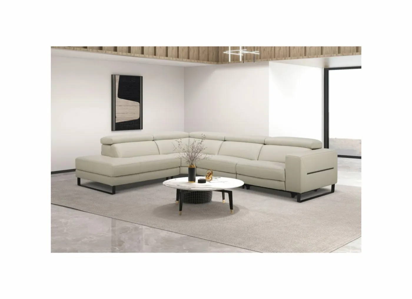 Hoeksalon Nyx 322x257cm - leder - lichtgrijs