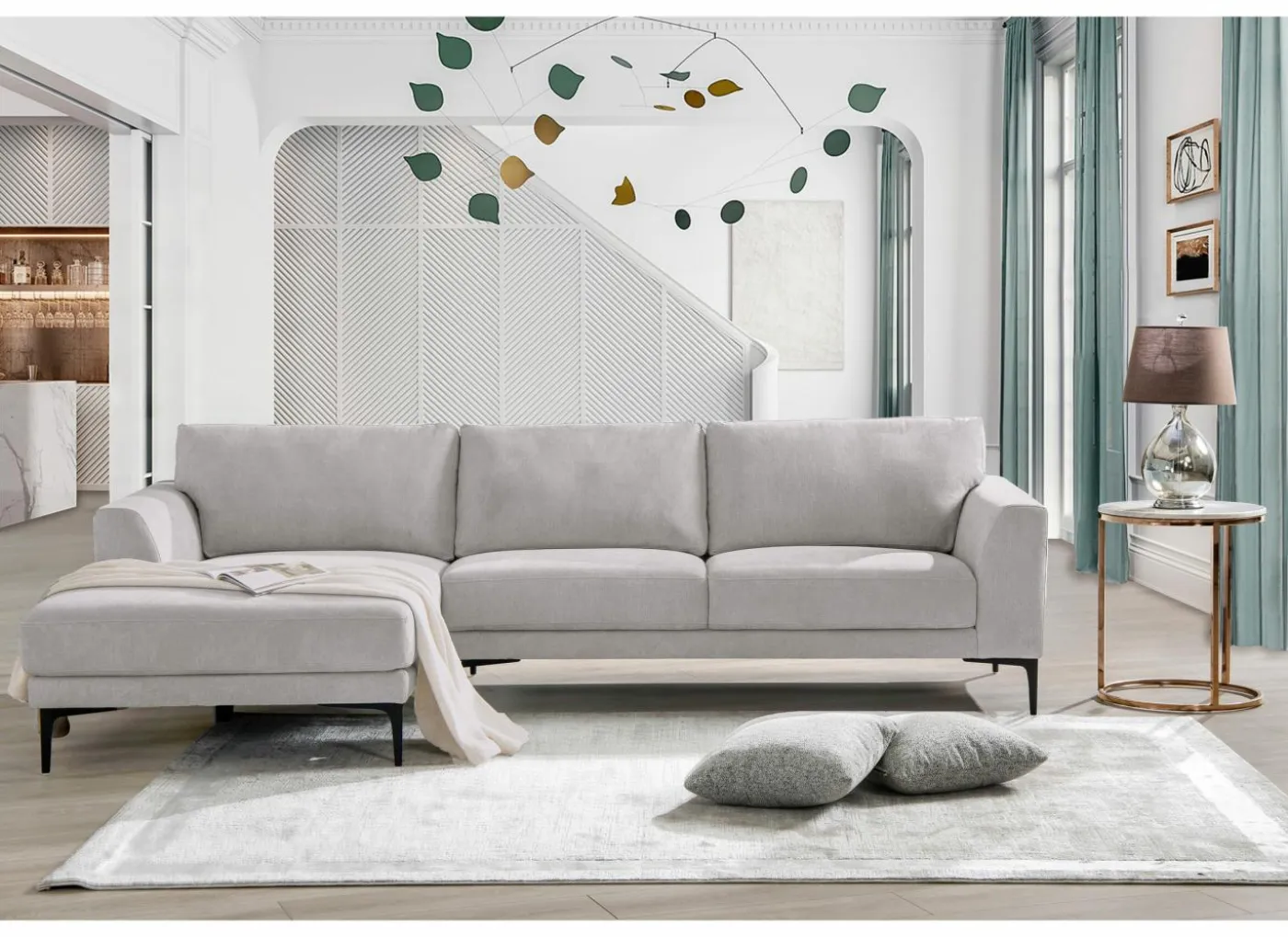 Hoeksalon Phantom 168x283cm - stof - grijs