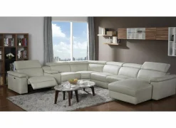 Hoeksalon Play 394x315cm - leder - wit met relax