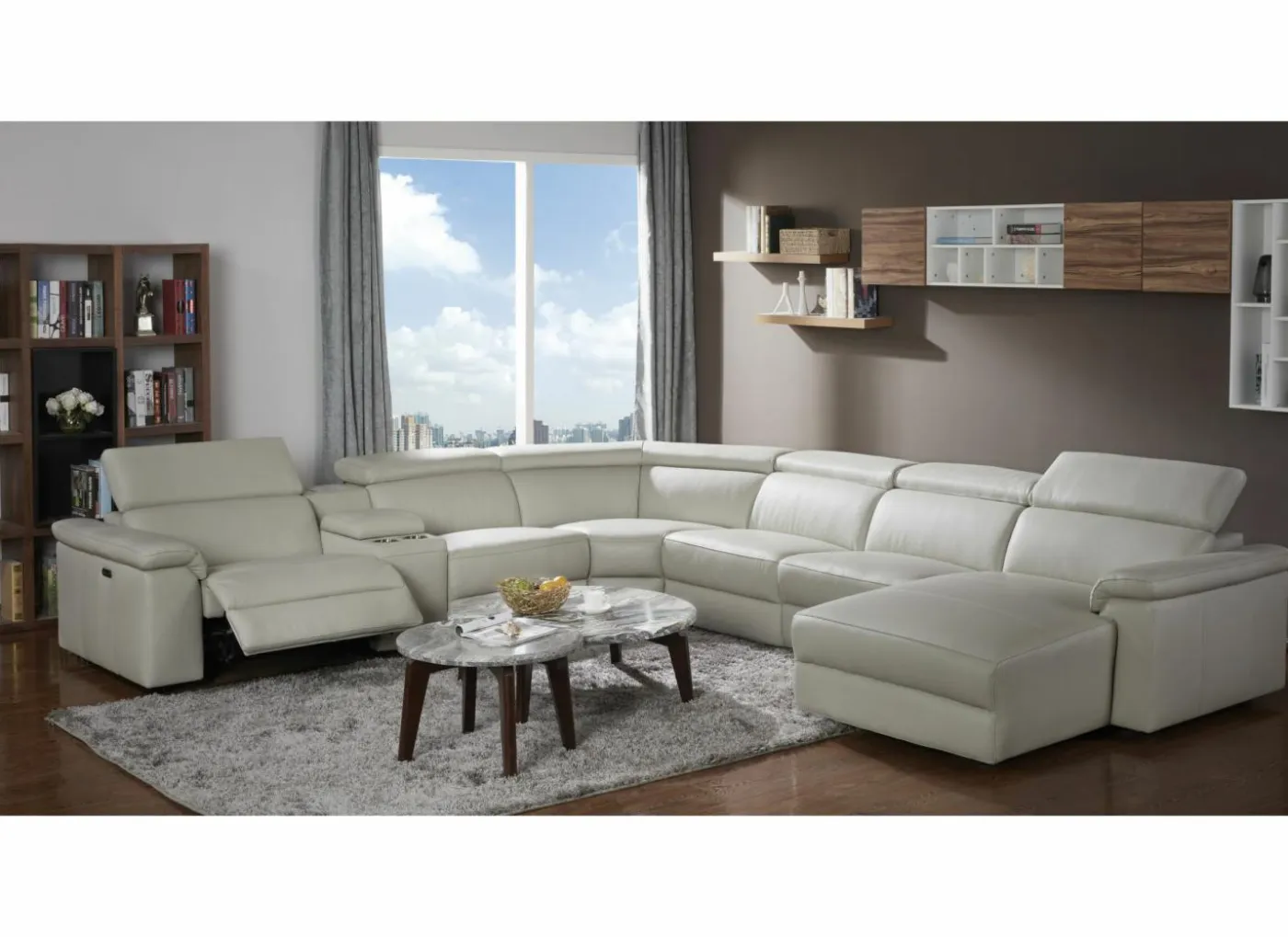 Hoeksalon Play 394x315cm - leder - wit met relax