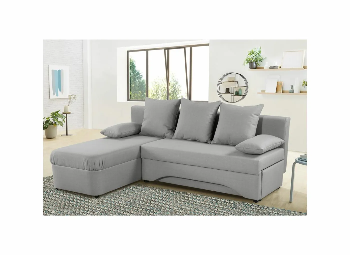 Hoeksalon Polaris 191x143cm - stof - grijs met slaapfunctie