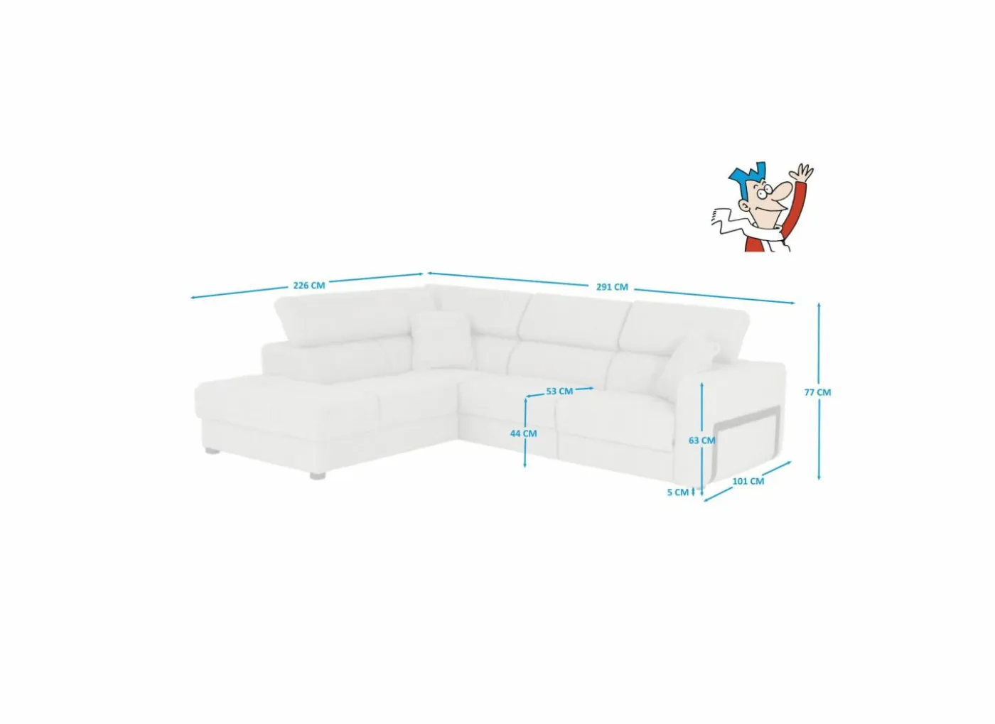 Hoeksalon Rezzo 291x226cm - stof - beige met relax