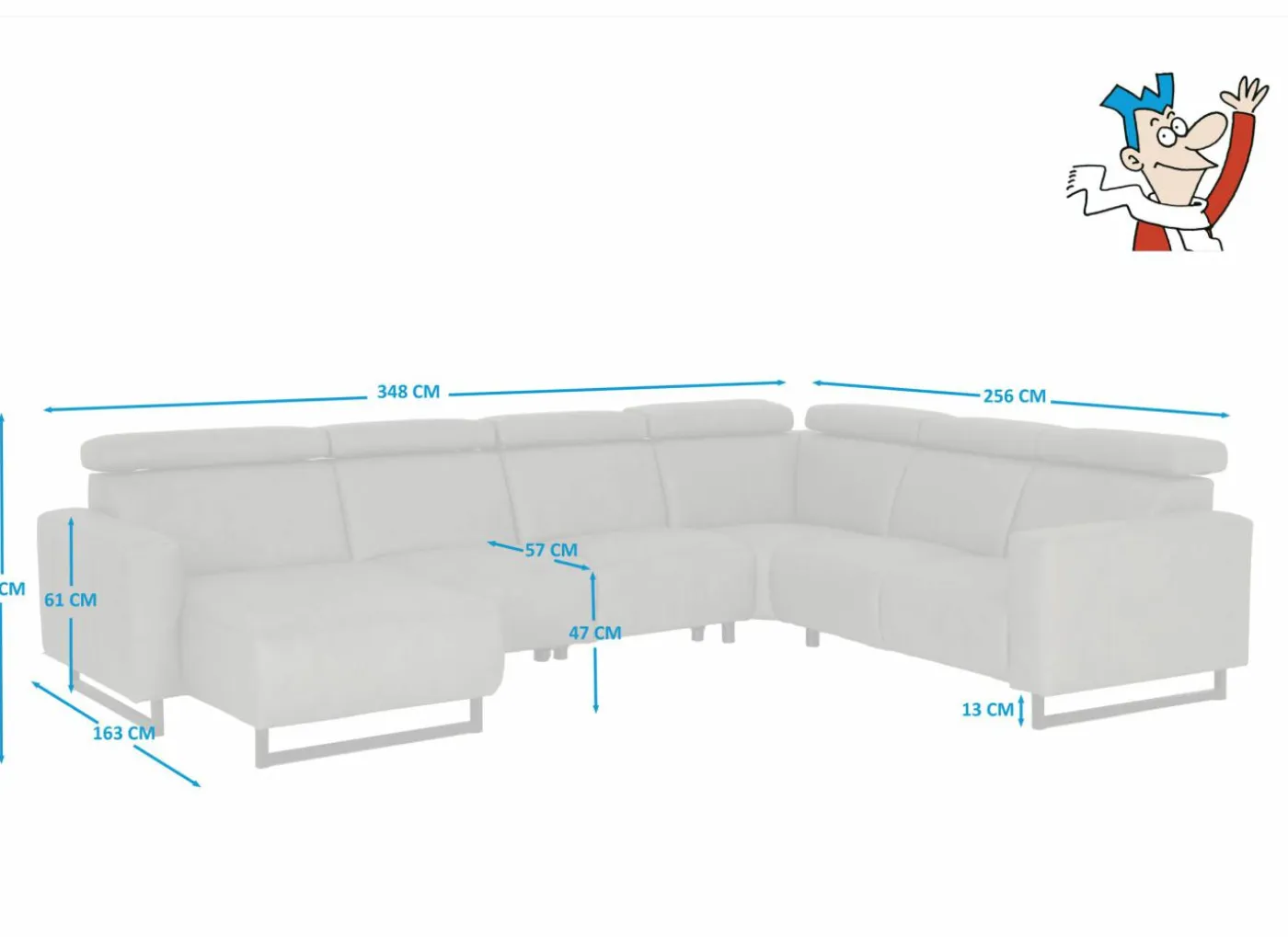 Hoeksalon Rigole 348x256cm - stof - donkergrijs