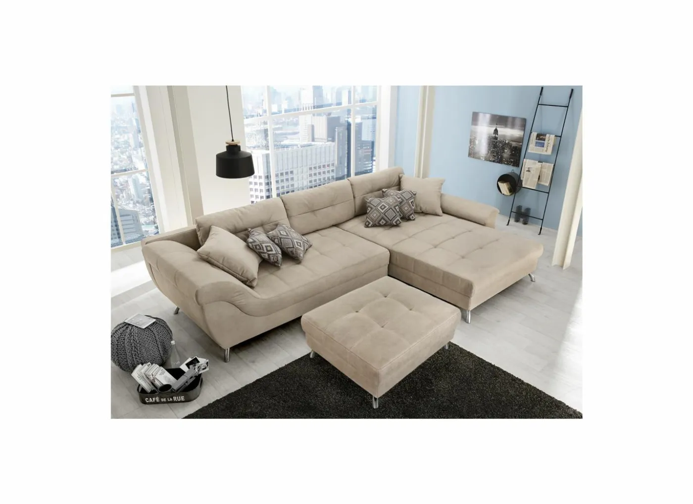 Hoeksalon San Francisco 355x218cm - stof - beige