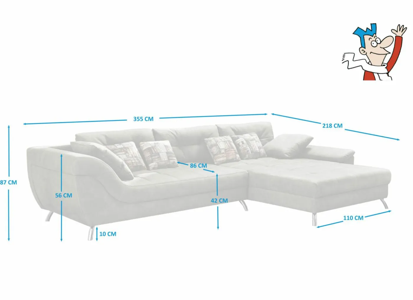 Hoeksalon San Francisco 355x218cm - stof - beige