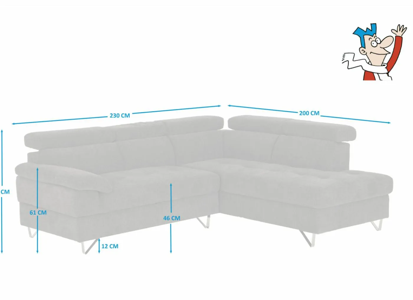 Hoeksalon Sirocco 230x200cm - stof - donkergrijs met bedfunctie