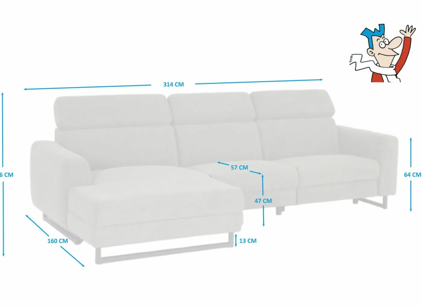 Hoeksalon Vaucluse 314x160cm - stof - taupe
