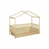 Huisbed Cinderella 90x200cm - den massief - naturel met opberglade