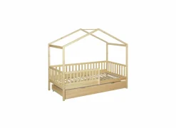 Huisbed Cinderella 90x200cm - den massief - naturel met opberglade