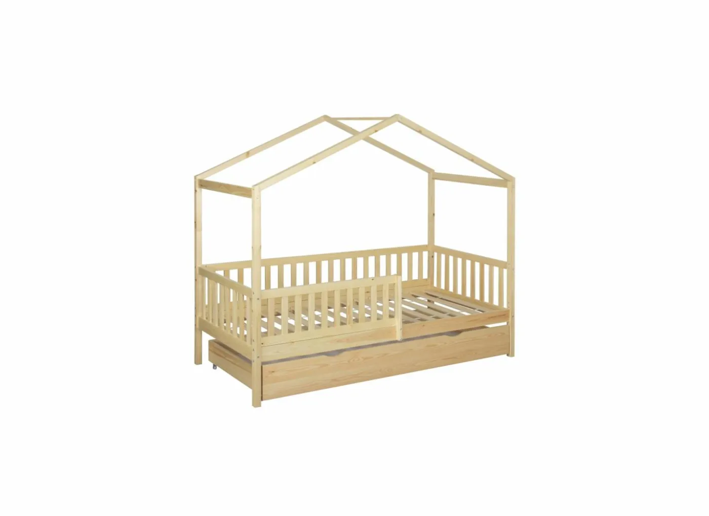 Huisbed Cinderella 90x200cm - den massief - naturel met opberglade