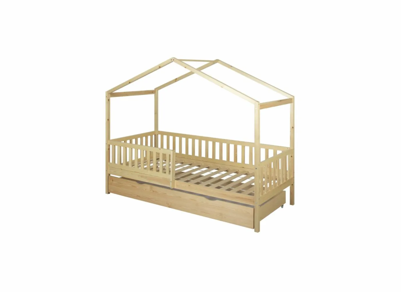 Huisbed Cinderella 90x200cm - den massief - naturel met opberglade