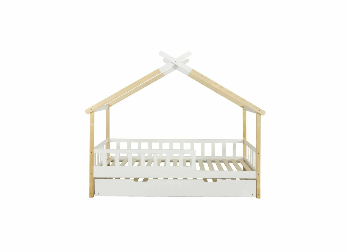 Huisbed Guinevere 90x200cm - den massief - naturel & wit met bedlade