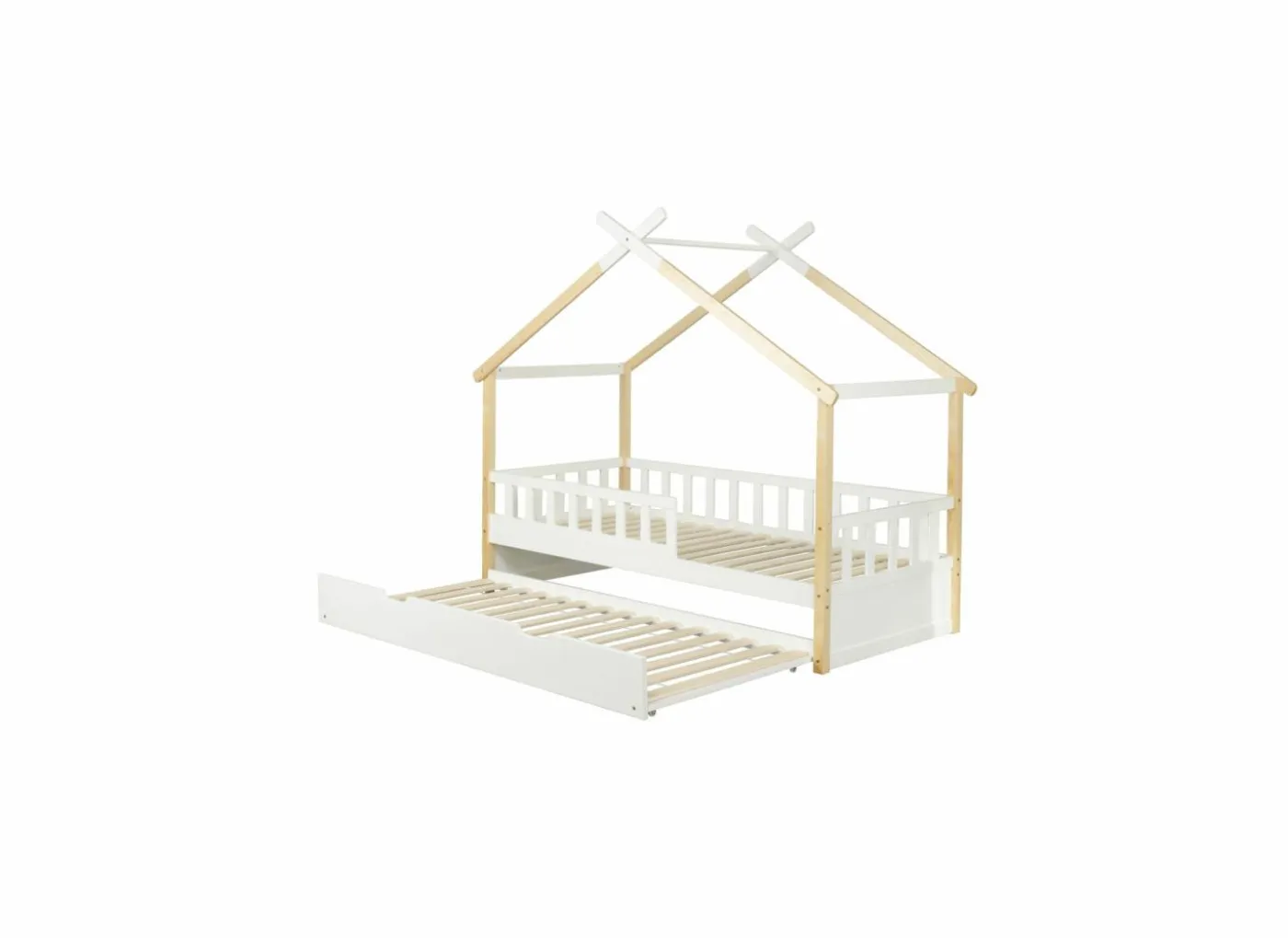 Huisbed Guinevere 90x200cm - den massief - naturel & wit met bedlade