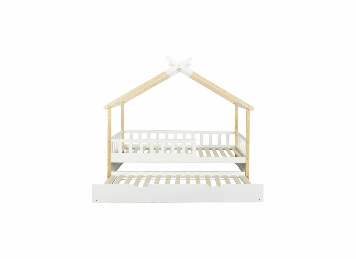 Huisbed Guinevere 90x200cm - den massief - naturel & wit met bedlade
