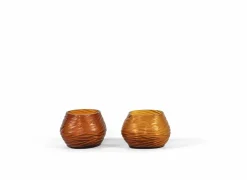Kaarsenhouder geribbeld L Ø14x12x10cm - glas - amber