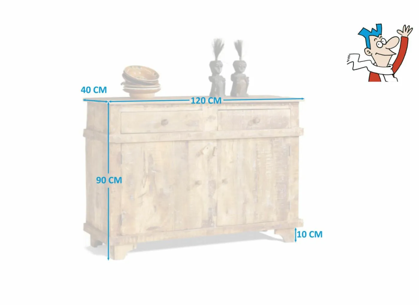 Kast Sacco 120x40x90cm - mango massief - naturel