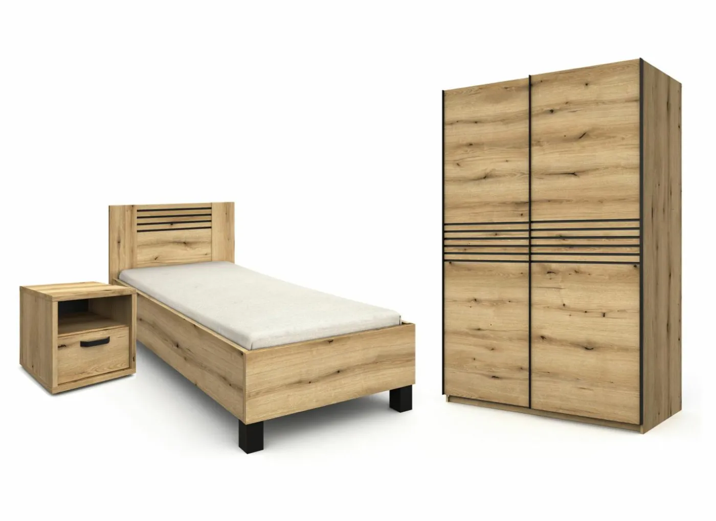 Kinderkamer Kato met bed 90x200cm - kleerkast 150cm en nachtkastje