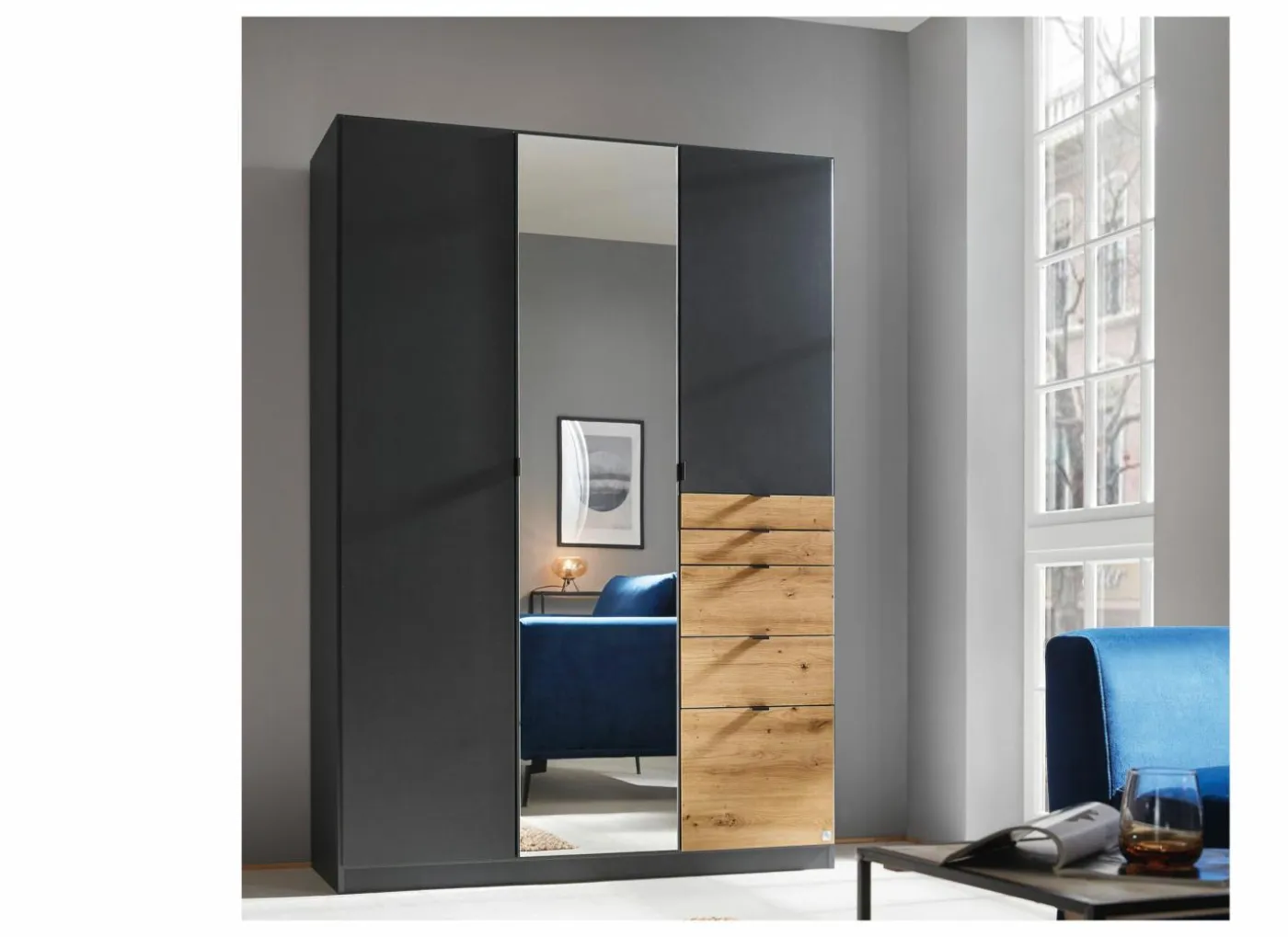 Kleerkast 136cm - decor - metallic grijs & artisanale eik