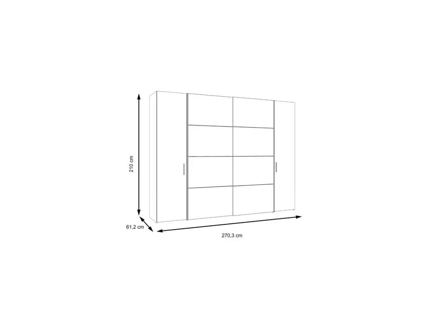 Kleerkast Dalate 271cm - decor - kastanje eik & mat zwart