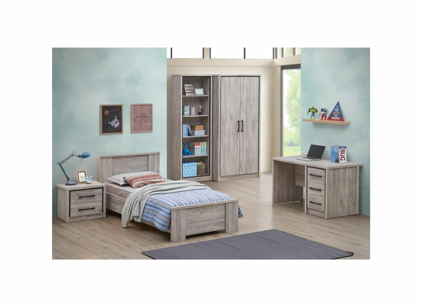 Kleerkast Elias 100cm - decor - grijze eik