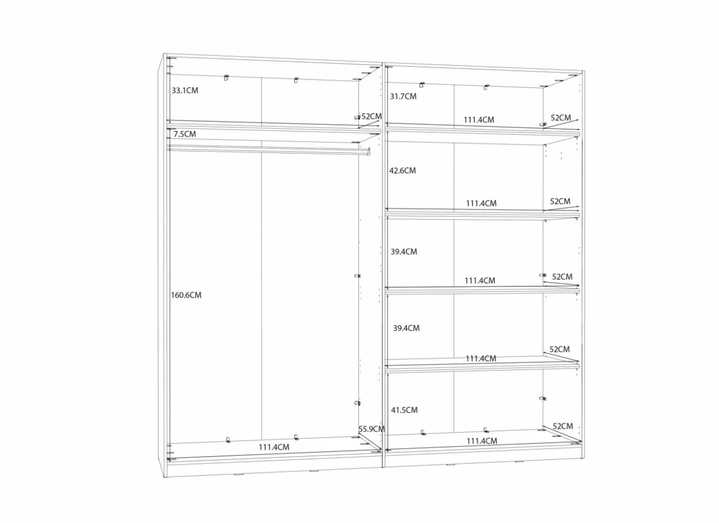 Kleerkast Helen 228cm - decor - wit