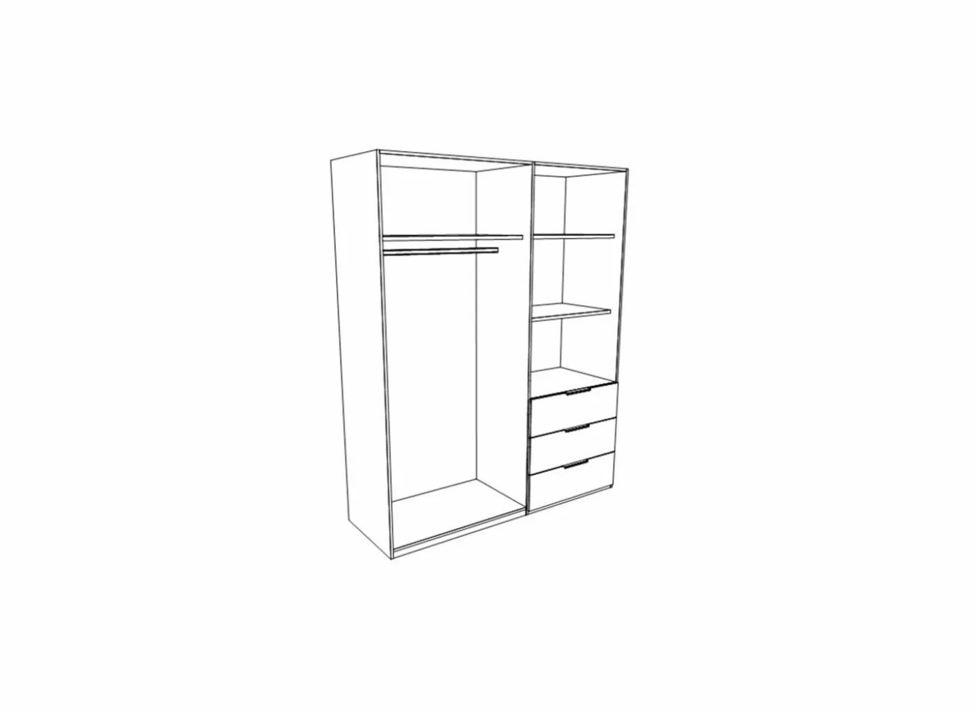 Kleerkast Jupiter 145cm - decor - zwart