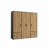 Kleerkast Mokkaro 206cm - decor - zwart & kastanje eik