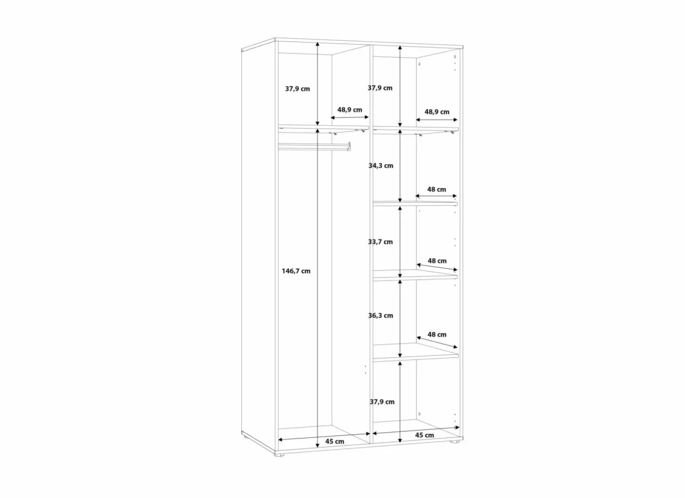 Kleerkast Mokkaro 95cm - decor - zwart & kastanje eik