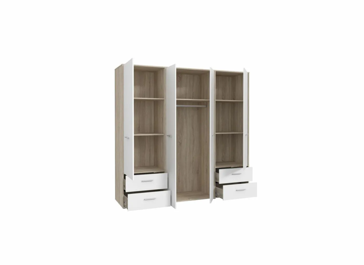Kleerkast Mokkaro 206cm - decor - wit & sonoma eik