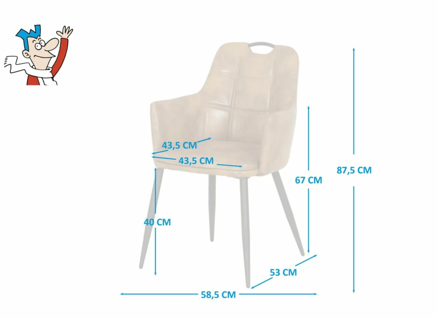 Kuipstoel 58,5x53x87,5cm - lederlook - cognac