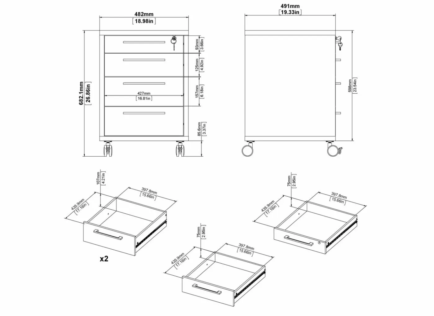 Ladeblok Prima 48x49x68cm - decor - wit
