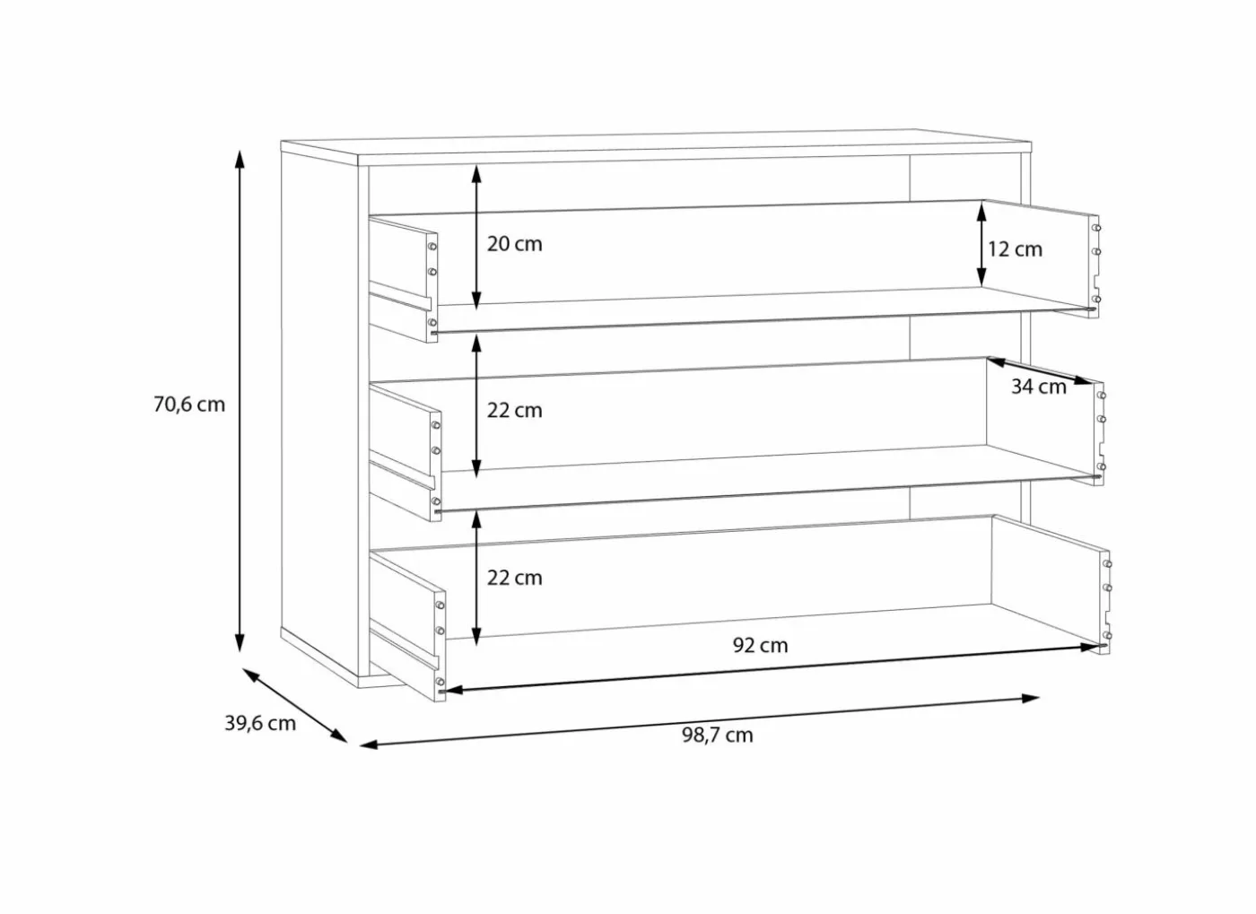 Ladekast Forte 98,7x40x71cm - decor - grijs