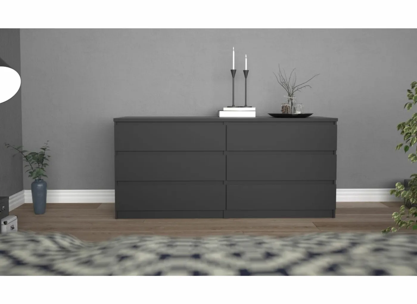 Ladekast Naia 154x50x71cm - melamine - mat zwart