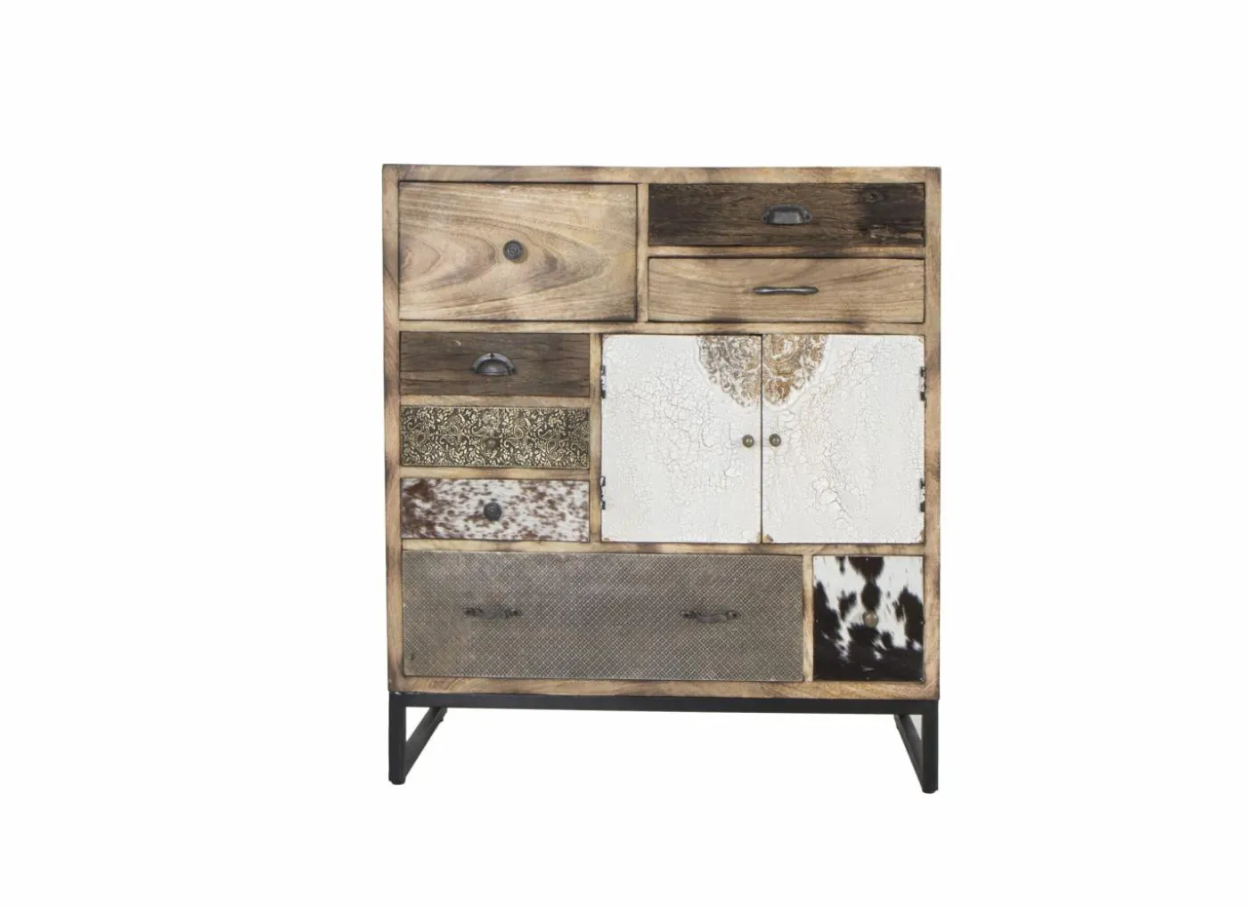 Ladekast Raffles 90x40x100cm - mango massief - bruin & multikleur