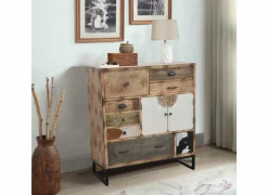 Ladekast Raffles 90x40x100cm - mango massief - bruin & multikleur