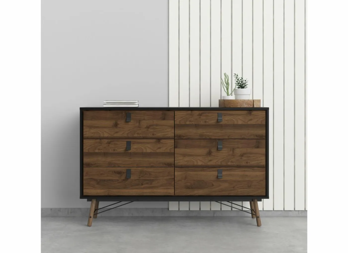 Ladekast Ry 151x41x95cm - decor - mat zwart/okkernoot