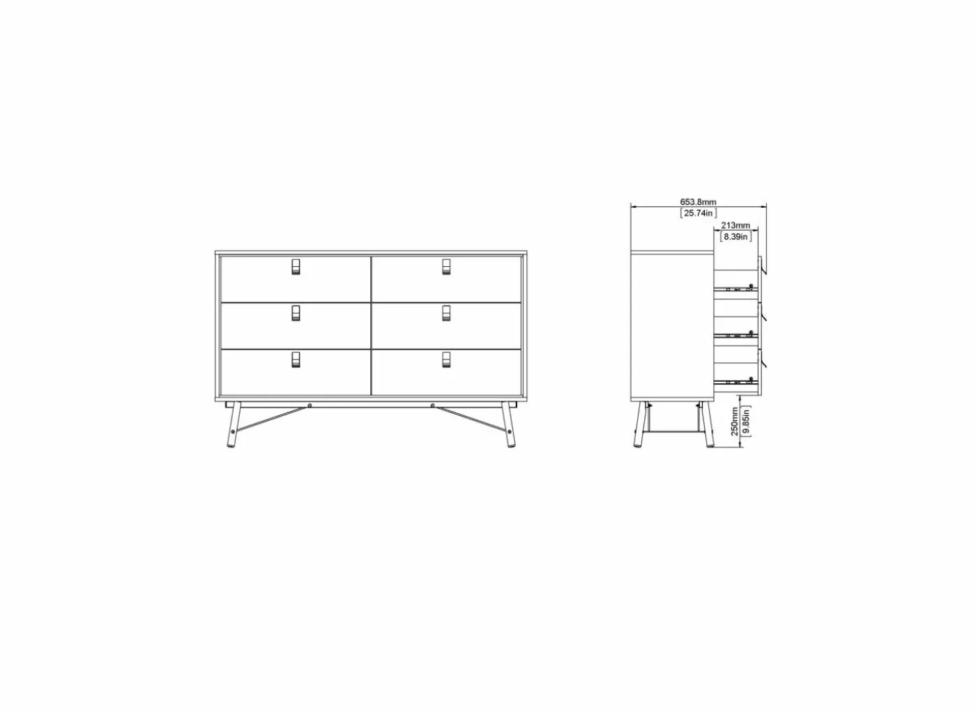Ladekast Ry 151x41x95cm - decor - mat zwart/okkernoot