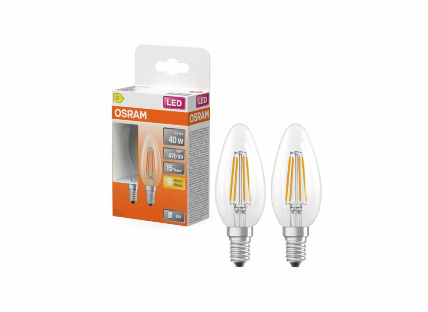 Ledlamp Kaars 3,4W E14 2 stuks