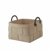 Opbergmand Dix 34x34x23cm - polyester vilt & bamboe handvaten - beige